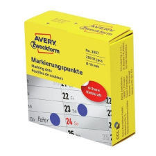 Avery Etikett címke, o19mm, tekercses jelölőpont adagoló dobozban 250 címke/doboz, Avery kék etikett