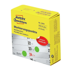 Avery Etikett címke, o19mm, tekercses jelölőpont adagoló dobozban 250 címke/doboz, Avery zöld etikett