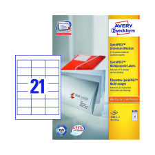 Avery zweckform 64*36 mm-es Avery Zweckform A4 íves etikett címke, fehér színű (25 ív/doboz) etikett
