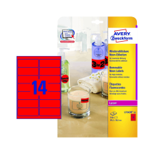 Avery zweckform 99,1*38,1 mm-es Avery Zweckform A4 íves etikett címke, neon piros színű (25 ív/doboz) etikett