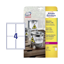 Avery zweckform Etikett címke, 99,1 x139mm, időjárásálló poliészter, 4 címke/ív, 20 ív/doboz, Avery fehér etikett
