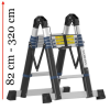 AVLadder Teleszkópos, kétágú létra, ipari kivitel, aluminium rögzítő gyűrűvel, kinyitva 320 cm, összecsukva 82 cm magas. Multifunkciós, változtatható szárhosszú létra