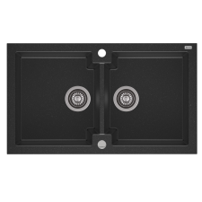 Axis HONEST 160 kétmedencés gránit mosogató automata dugóemelő, szifonnal, fekete-szemcsés, beépíthető mosogatótálca