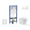 AXO Geberit Duofix falra szerelhető WC szett, Kielle OUDEE Vortex rimless+ WC softclose ülőkével, Geberit Sigma 20 fehér/arany színű nyomólappal, fehér SANI11CA3199