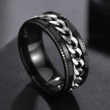 AZIZ Fekete láncos nemesacél karikagyűrű, 11 gyűrű