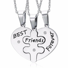 AZIZ Puzzle szív &#039;Best friends - Örökké barátok&#039; 3 db medál és lánc, prémium nyaklánc