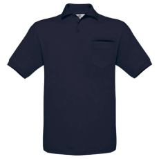 B&C BCPU415 mellzsebes rövid ujjú galléros piké férfi póló, Navy-XL