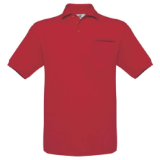 B&amp;C BCPU415 mellzsebes rövid ujjú galléros piké férfi póló, Red-2XL férfi póló