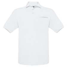 B&amp;C BCPU415 mellzsebes rövid ujjú galléros piké férfi póló, White-M férfi póló