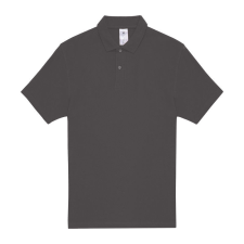 B&amp;C rövid ujjú kétgombos unisex pamut galléros póló O06, Anthracite-3XL férfi póló