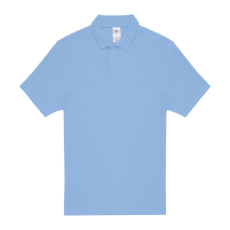 B&C rövid ujjú kétgombos unisex pamut galléros póló O06, Light Blue-3XL