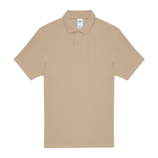 B&amp;C rövid ujjú kétgombos unisex pamut galléros póló O06, Sand-3XL férfi póló