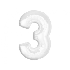 B&C White, Fehér 3-as szám fólia lufi 92 cm party kellék