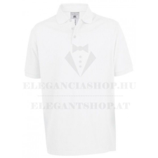  B&C férfi pamut galléros póló - Fehér férfi póló