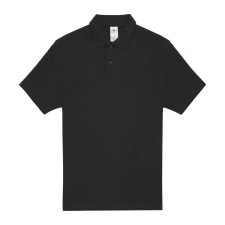  B&C rövid ujjú kétgombos unisex pamut galléros póló O06, Black-XS férfi póló