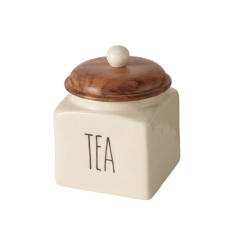 B.G.2049506 Kerámia konyhai tároló akácfa tetővel, 11,5x14cm, Tea papírárú, csomagoló és tárolóeszköz
