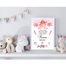  Babaköszöntő, baba születési tábla, falikép grafika, keretezett kép