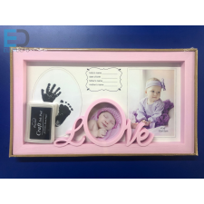  Babás " LOVE " képkeret kéz és láblenyomattal rózsaszín fényképkeret
