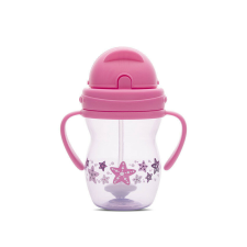 Baby Care Baby Care szívószálas itató fogantyúval 275ml - Pink/Purple babaétkészlet
