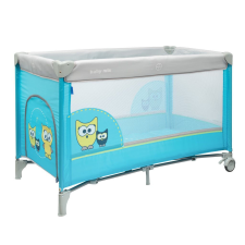 BABY MIX utazóágy Bagoly egyszintes - Kék utazóágy