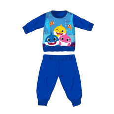  Baby Shark téli pamut baba pizsama - interlock pizsama - középkék - 80