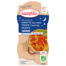 Babybio 2xBABYBIO Jó éjszakát sárgarépa paradicsompürével, édes kukoricával és puliszkával 200 g bébiétel