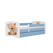 Babydreams ágy, kék maci, virágok, fiók nélkül, matrac nélkül, 160/80 gyermekágy