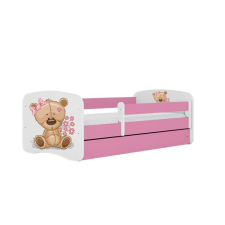 Babydreams ágy, rózsaszín maci, virágok, fiók nélkül, matrac 140/70 gyermekágy