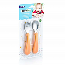 BabyJem rozsdamentes acél evőeszközkészlet gyerekeknek (Szín: Kék) babaétkészlet