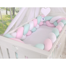 BabyLion Prémium Fonott rácsvédő XXL - Menta-Rózsaszín-Fehér babaágynemű, babapléd