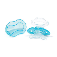 Babyono Szilikon rágóka BPA mentes cumi alakú kupakkal kék 3hó+ rágóka