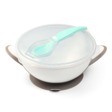 Babyono tányér - tapadó aljú, fedeles, kanállal szürke 1063/02 babaétkészlet