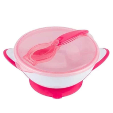  BabyOno tapadós fedeles tányér kanállal - rózsaszín babaétkészlet