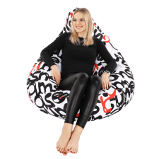  Babzsák, fehér/fekete/szürke/piros minta, ELION bútor