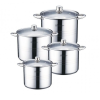 BachMayer 4 db rozsdamentes acél serpenyős készlet fedővel BM-15171, 18-24-26-28cm/6,8-8,6-10,6-12,9L