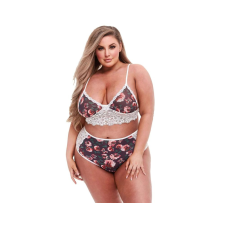 Baci Plus Size - virágos, csipkés melltartó szett, magas derékkal fehérnemű szett