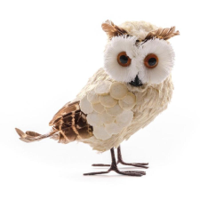  Bagoly MagicHome, 11 x 8 x 15 cm, krémszínű, pelyhes karácsonyi dekoráció