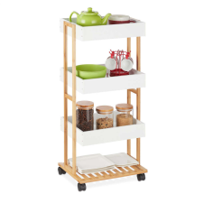 Bambusz tálaló zsúrkocsi 4 szintes fehér polcokkal 88x40x30 cm 10035365 bútor