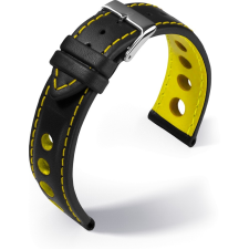 Barington Racing bőr óraszíj, fekete/sárga 20mm óraszíj