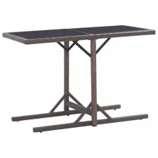  barna polyrattan és üveglapos kerti asztal 110 x 53 x 72 cm kerti bútor