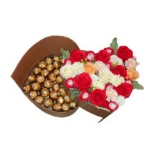 Barna szív desszert doboz- piros szappanrózsával és ferrero rocher-val ajándéktárgy