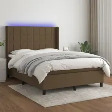  barna szövet rugós és LED-es ágy matraccal 140x200 cm ágy és ágykellék