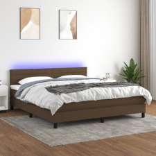  barna szövet rugós és LED-es ágy matraccal 160x200 cm ágy és ágykellék