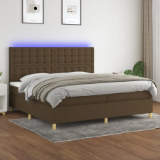 barna szövet rugós és LED-es ágy matraccal 200x200 cm ágy és ágykellék