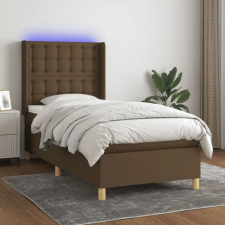  barna szövet rugós és LED-es ágy matraccal 90x190 cm ágy és ágykellék