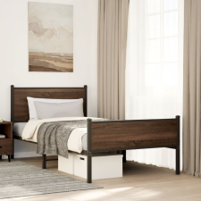  barna tölgy színű fém ágykeret matrac nélkül 100 x 190 cm ágy és ágykellék