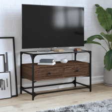  barna tölgy színű szerelt fa TV-szekrény üveglappal 80x35x51 cm bútor