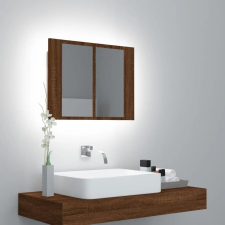  Barna tölgyszínű szerelt fa tükörszekrény LED-del 60x12x45 cm fürdőszoba bútor