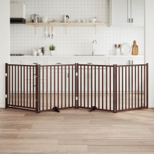  barna tömör fa 4 paneles összecsukható kutyakapu ajtóval 320 cm kutyafelszerelés