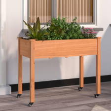  barna tömör fenyőfa kerekes ültetőláda béléssel 118x59x80 cm kerti tárolás